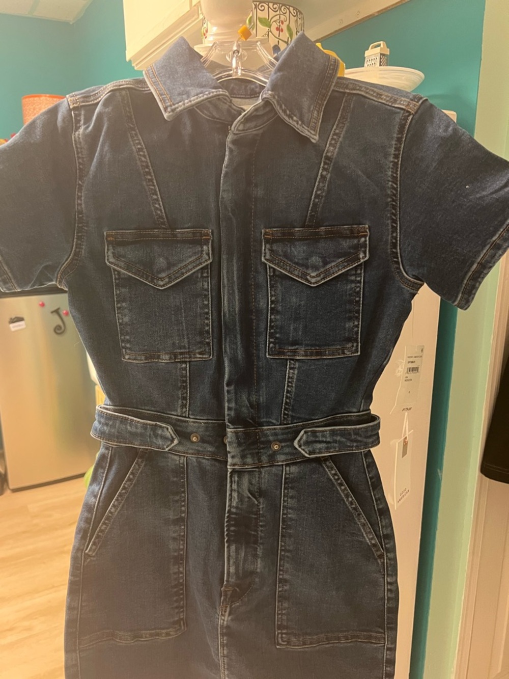 NWTGood American Indigo Denim Romper with Belt Detail